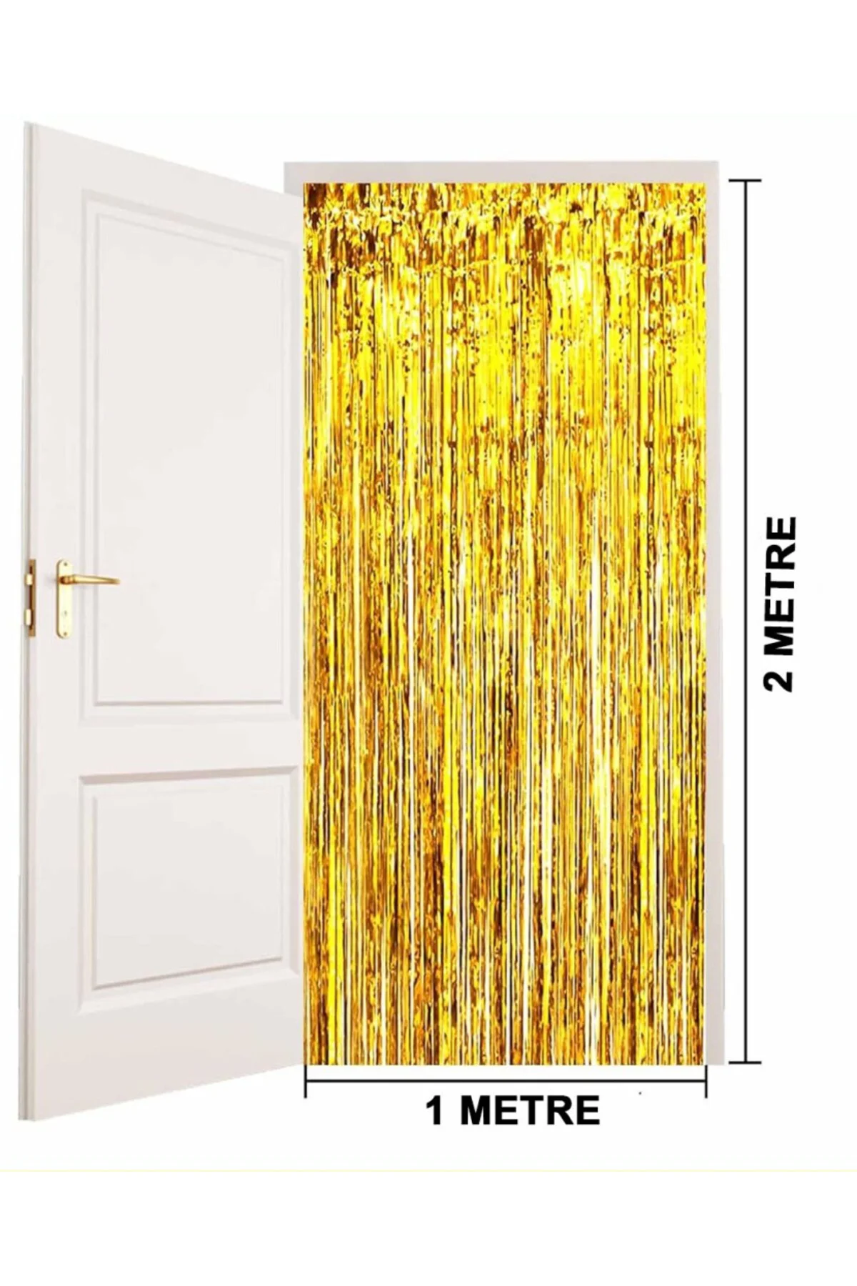 Altın Gold Renk Ekstra Metalize Parlak Saçaklı Arka Fon Perde İthal A Kalite 1x2 Metre NessiWorld