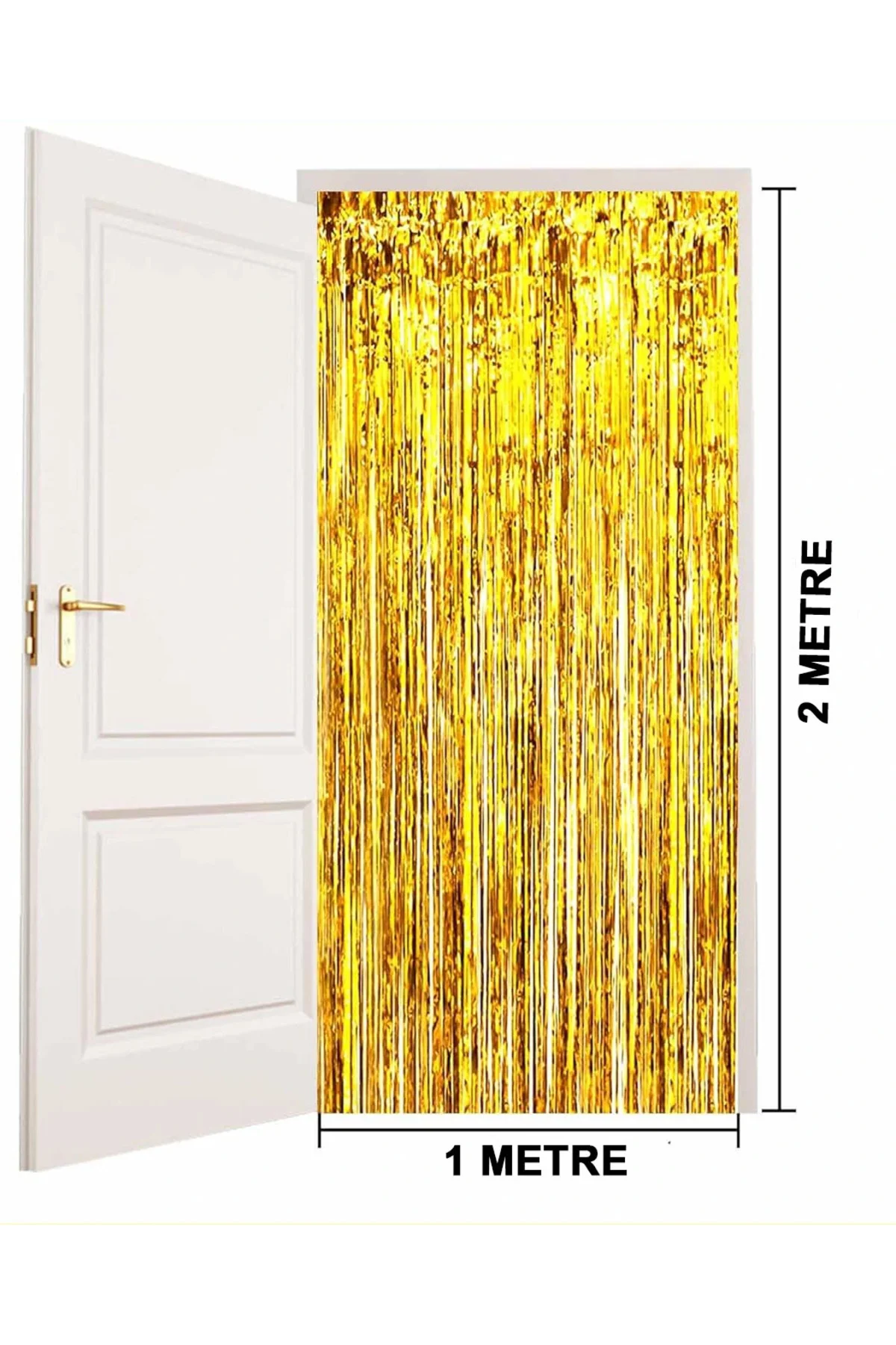 Altın Gold Renk Ekstra Metalize Parlak Saçaklı Arka Fon Perde İthal A Kalite 1X2 Metre - Görsel 4