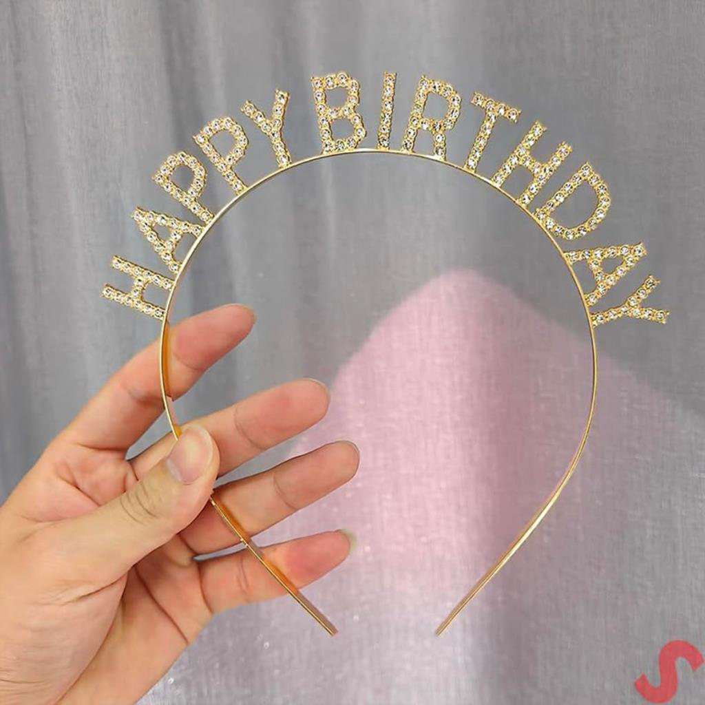 Altın Gold Renk Kristal Taşlı Parlak Happy Birthday Taç 16x17 cm Altın Gold Renk Kristal Taşlı Parlak Happy Birthday Taç 16x17 cm