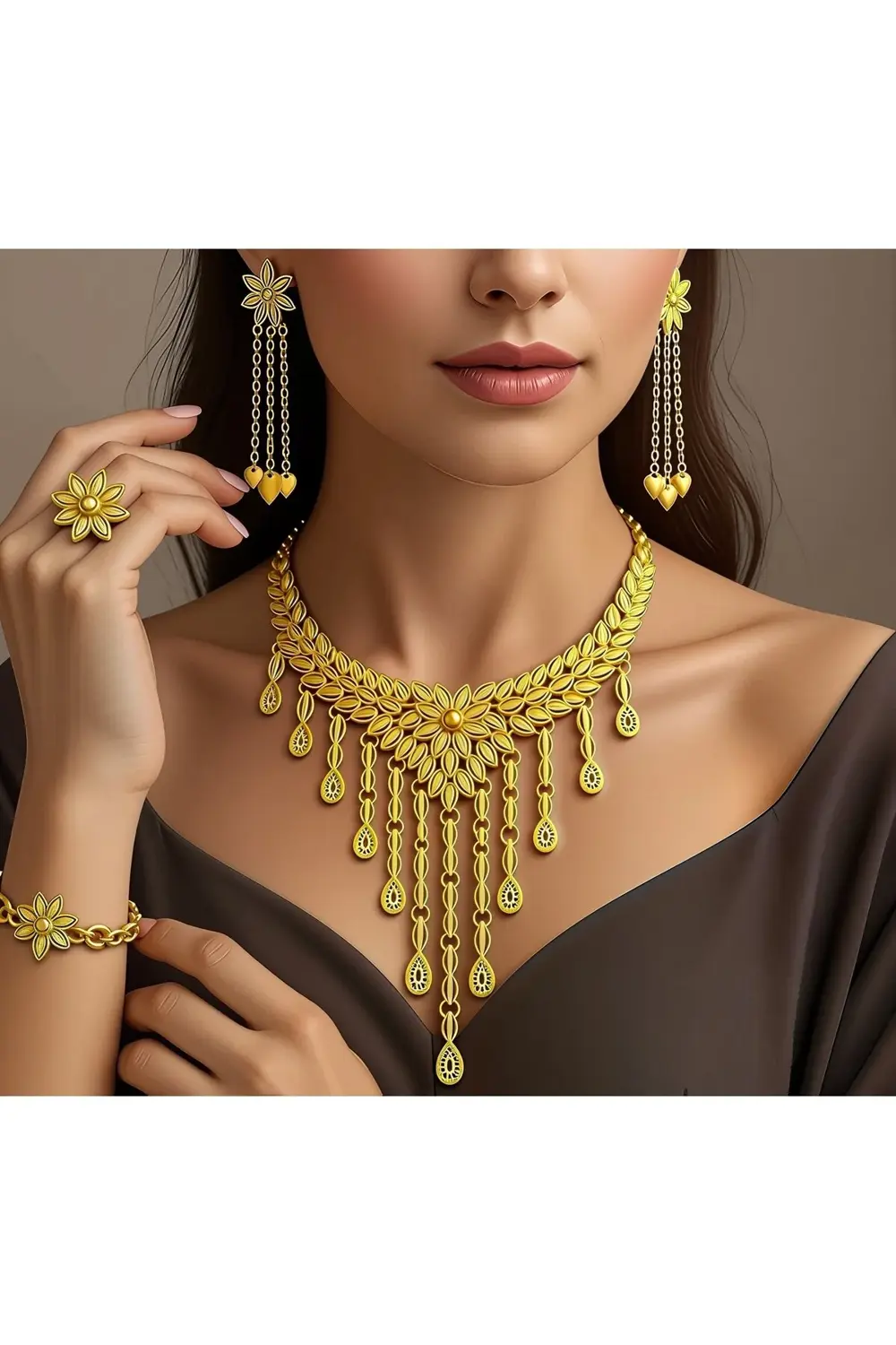 Altın Kaplama 4 parça Şık Kadınlar için Buğday Yaprağı Püskül Kol Altın Kaplama 4 parça Şık Kadınlar için Buğday Yaprağı Püskül Kol