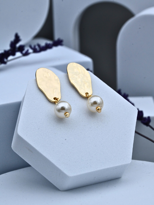 Tükkan Accessories Altin Kaplama Asimetrik Yüzey Plaka İnci Küpe-İnkü19