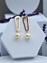 Tükkan Accessories Altin Kaplama Asimetrik Şekil İnci Küpe-İnkü17