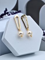 Tükkan Accessories Altin Kaplama Asimetrik Şekil İnci Küpe-İnkü17