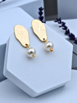 Tükkan Accessories Altin Kaplama Asimetrik Yüzey Plaka İnci Küpe-İnkü19