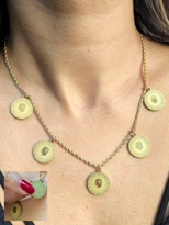 ALTIN KAPLAMA BEŞİ BİR YERDE ÇELİK KOLYE HALAT BURGU ZİNCİRLİ-ÇKO