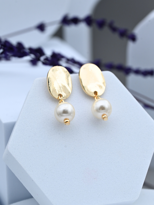 Tükkan Accessories Altin Kaplama Elips Plaka İnci Küpe-İnkü20