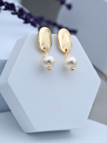Tükkan Accessories Altin Kaplama Elips Plaka İnci Küpe-İnkü20