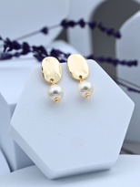 Tükkan Accessories Altin Kaplama Elips Plaka İnci Küpe-İnkü20