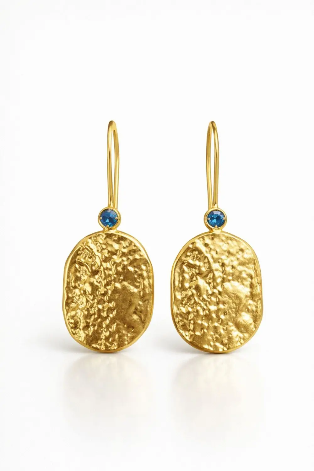 Altın Kaplama Mavi Akuamarin Zirkon Taşlı Dokulu Oval Sallantılı 