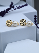 Tükkan Accessories Altin Kaplama Ufak Yuvarlak Plaka İnci Küpe-İnkü22
