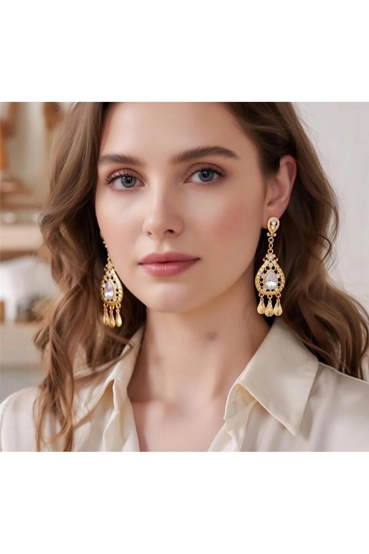 Altın kaplamalı 1 Çift Kadın Moda Şık Küpeler