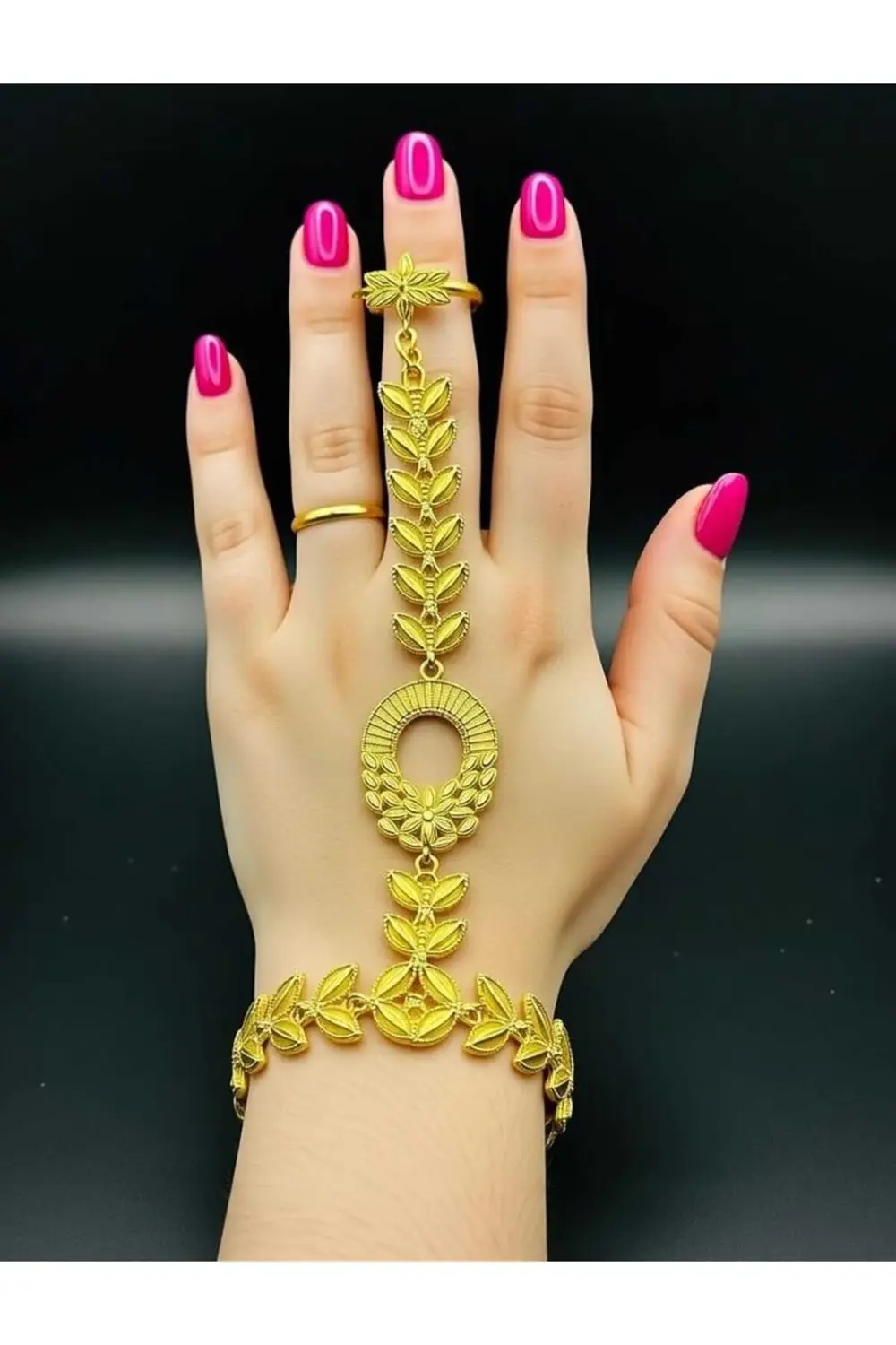 Altın Kaplamalı Zarif Orta Doğu Lüks Çiçek ve Yaprak Bileklik Şah