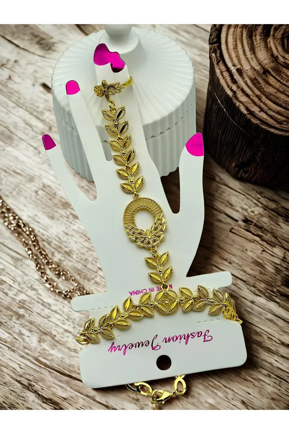 Altın Kaplamalı Zarif Orta Doğu Lüks Çiçek ve Yaprak Bileklik Şah