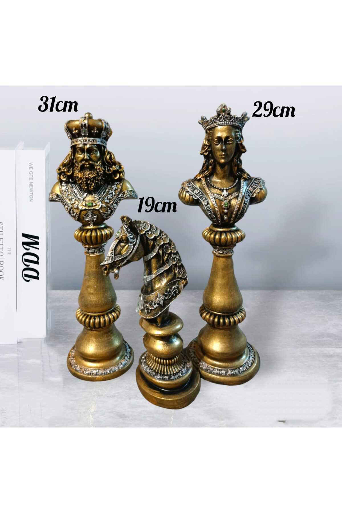 Altın Kral Kraliçe At Satranç Seti Polyester 3 Lu Takım