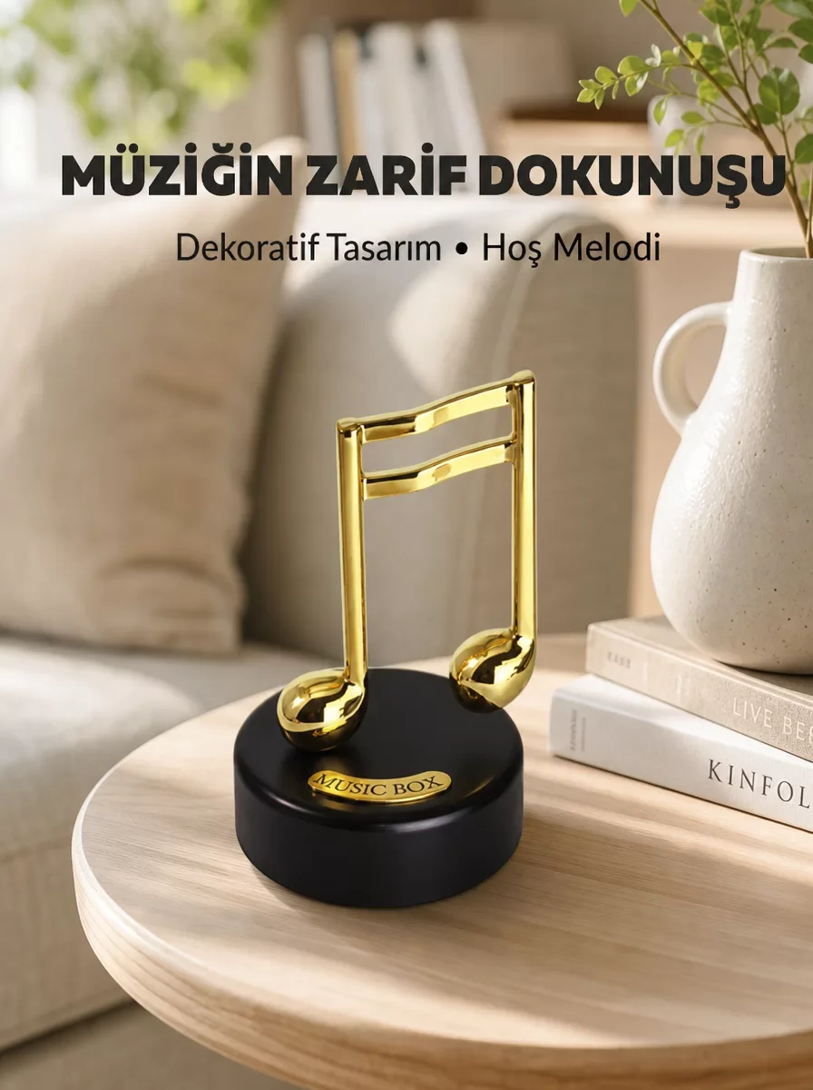 Altın Nota Figürlü Dönen Müzik Kutusu - Yeni Nesil Melodik ve Dekoratif Hediye