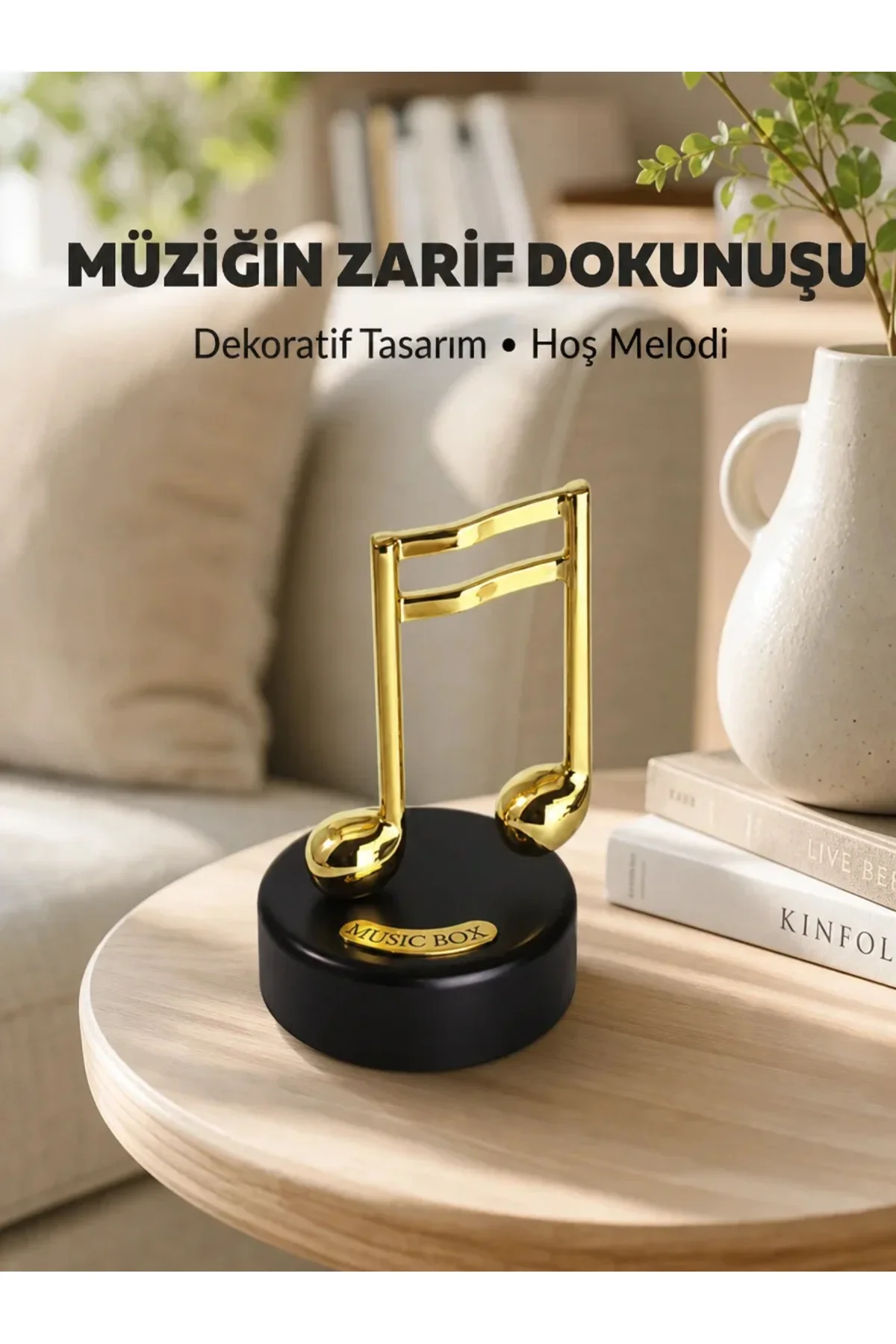 Altın Nota Figürlü Dönen Müzik Kutusu Dekoratif Music Box Yeni Nesil Altın Nota Figürlü Dönen Müzik Kutusu Dekoratif Music Box Yeni Nesil