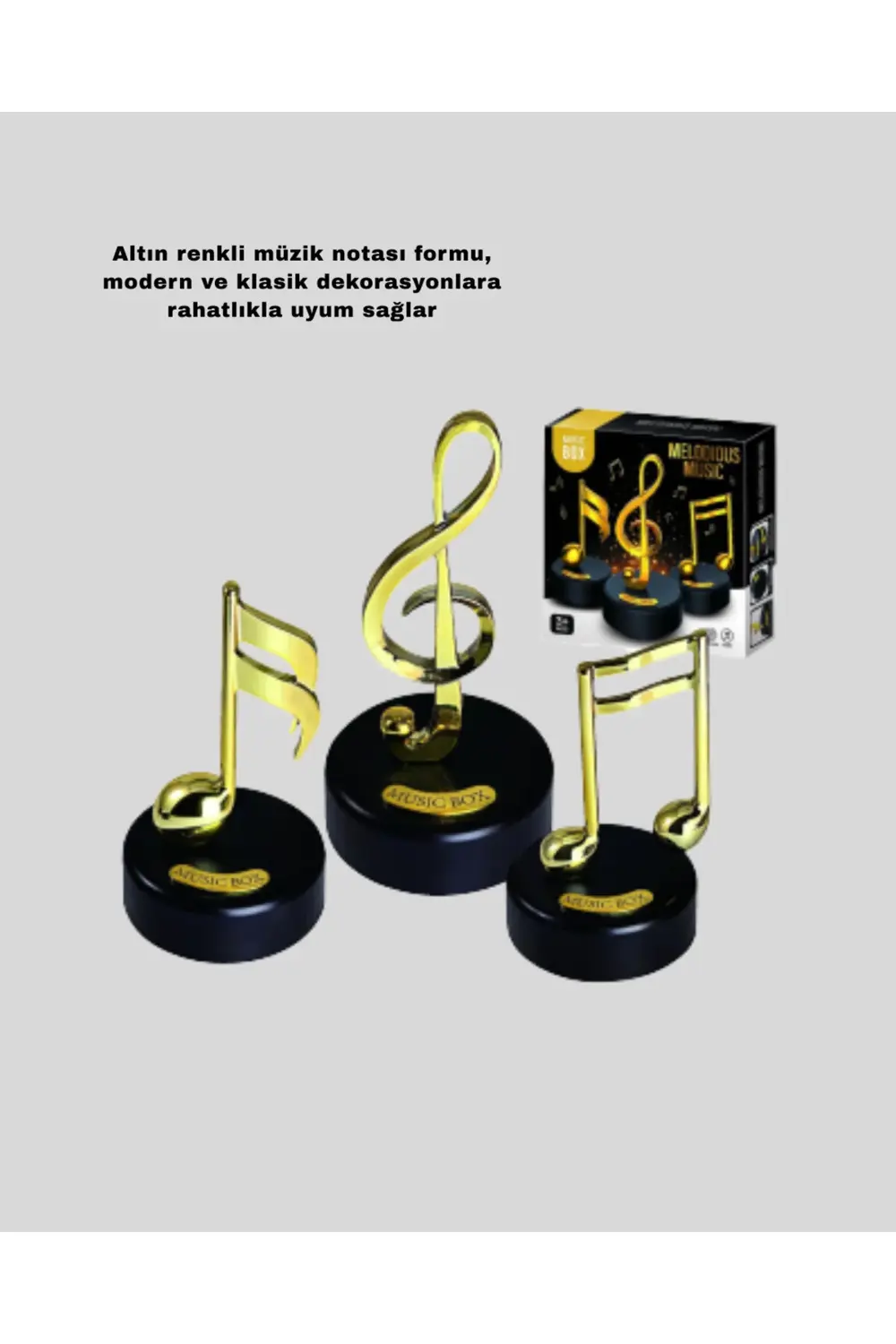 Altın Nota Figürlü Dönen Müzik Kutusu Dekoratif Music Box
