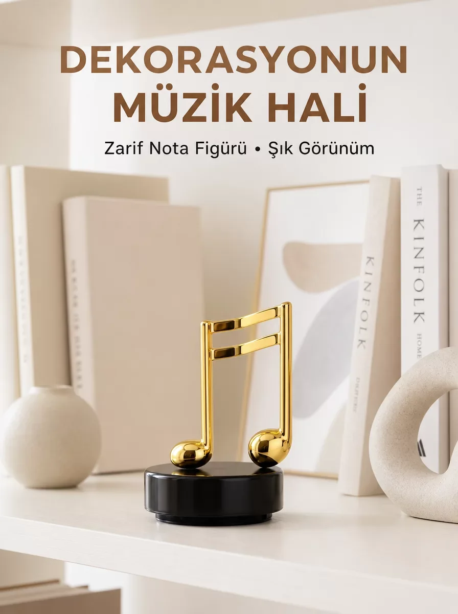 Altın Nota Figürlü Müzik Kutusu - Yeni Nesil Dekoratif ve Estetik Hediye