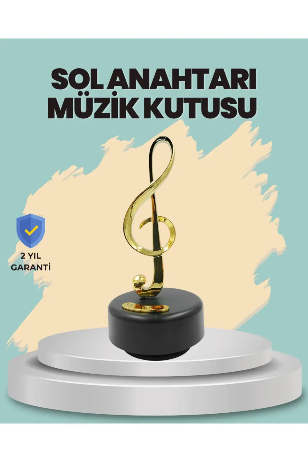 Altın Nota Sol Anahtarı Müzik Box Döner Mekanizmalı Hediyelik
