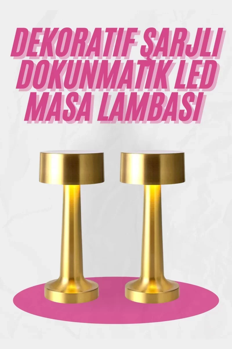 Altın Rengi Masa ve Gece Lambası Dokunmatik Şarjlı Masa Lambası - Lisinya