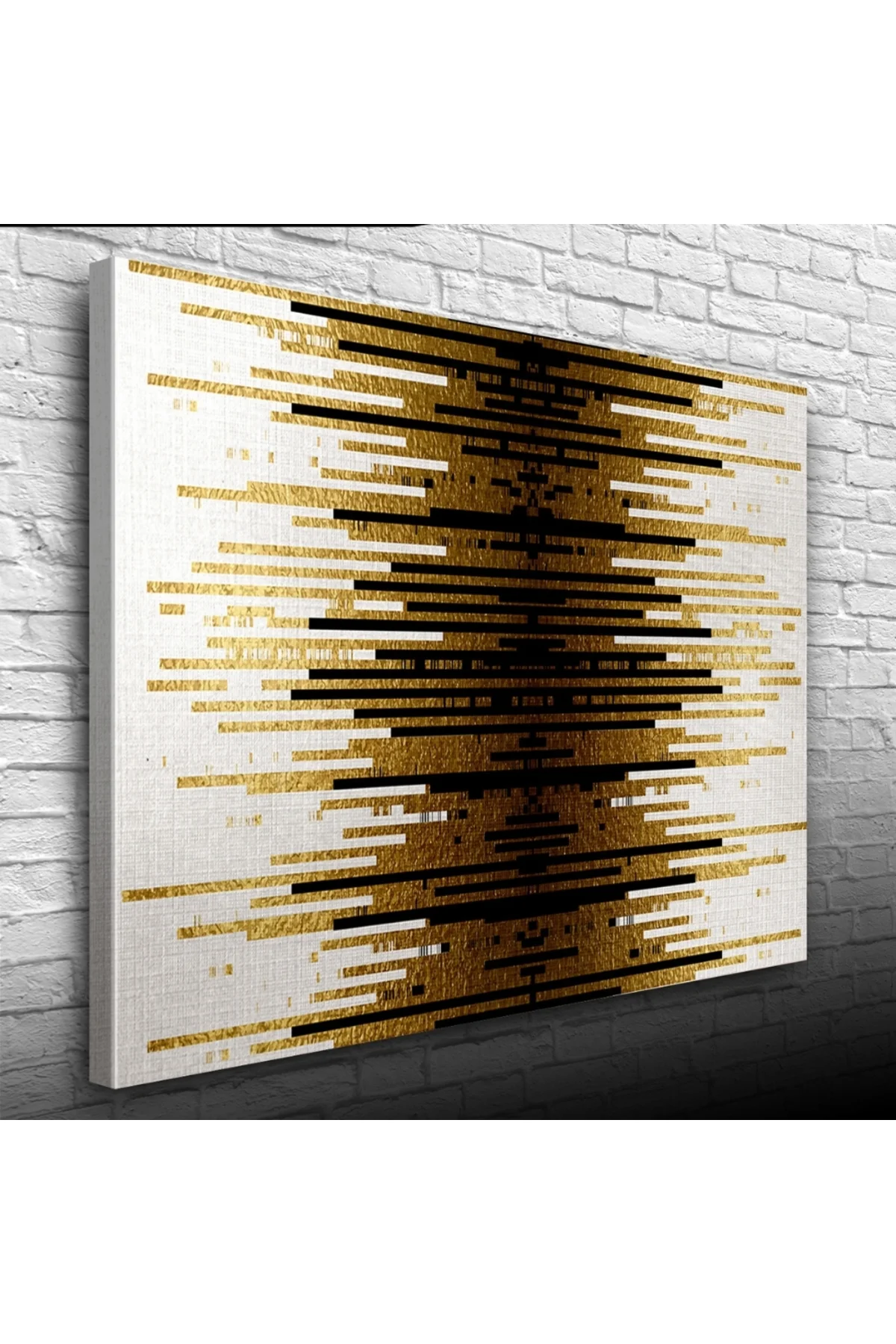 Altın Rengi, Siyah ve Beyaz Çizgili Desen Kanvas Tablo 50 x 70