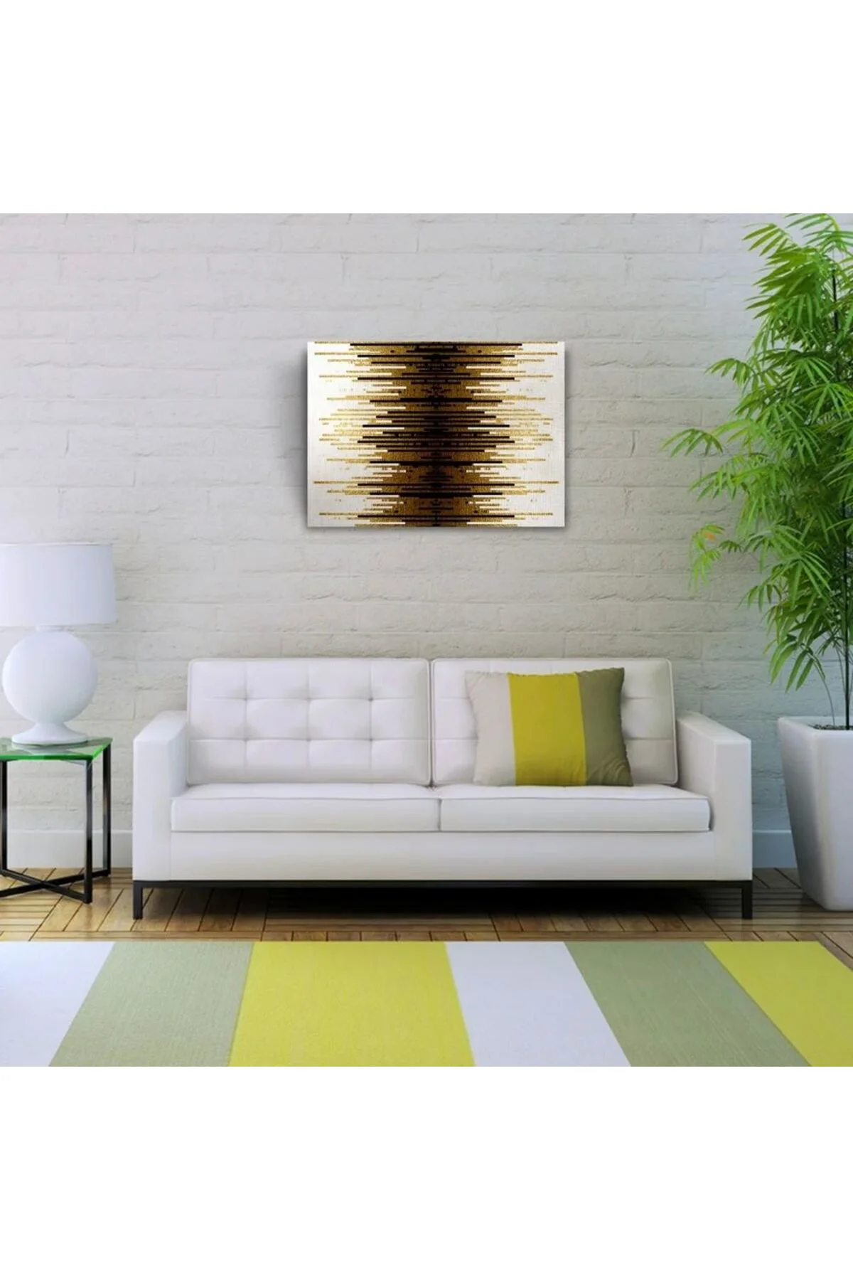 Altın Rengi, Siyah ve Beyaz Çizgili Desen Kanvas Tablo 50 x 70 Fiyatı, Yorumları ve Özellikleri
