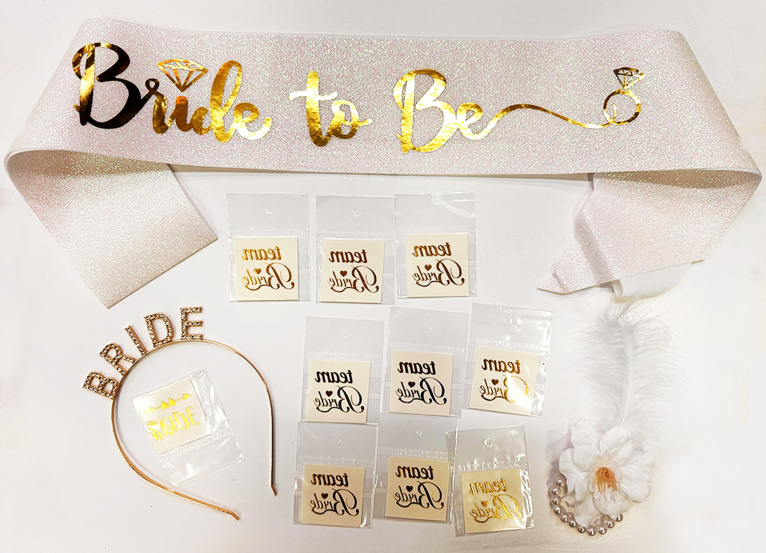 Altın Renk Bride Partisi Taç Kuşak Dövme Bileklik Seti Full 13 Pa Altın Renk Bride Partisi Taç Kuşak Dövme Bileklik Seti Full 13 Pa