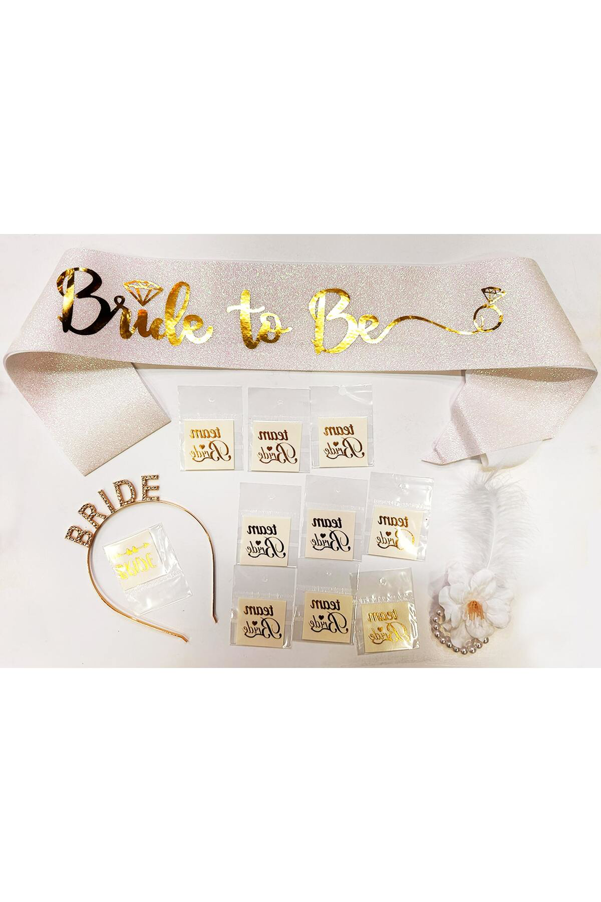 Ok Aksesuar Altın Renk Bride Partisi Taç Kuşak Dövme Bileklik Seti Full 13 Pa