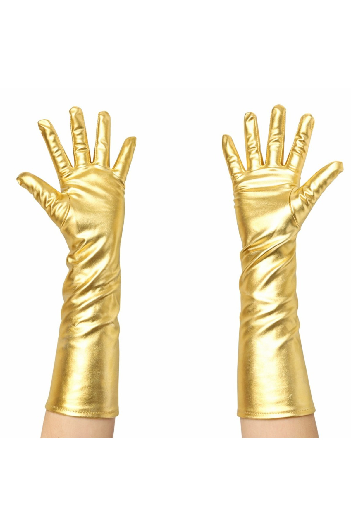 Altın Renk Dirsek Altı Lüks Saten Eldiven 40 cm