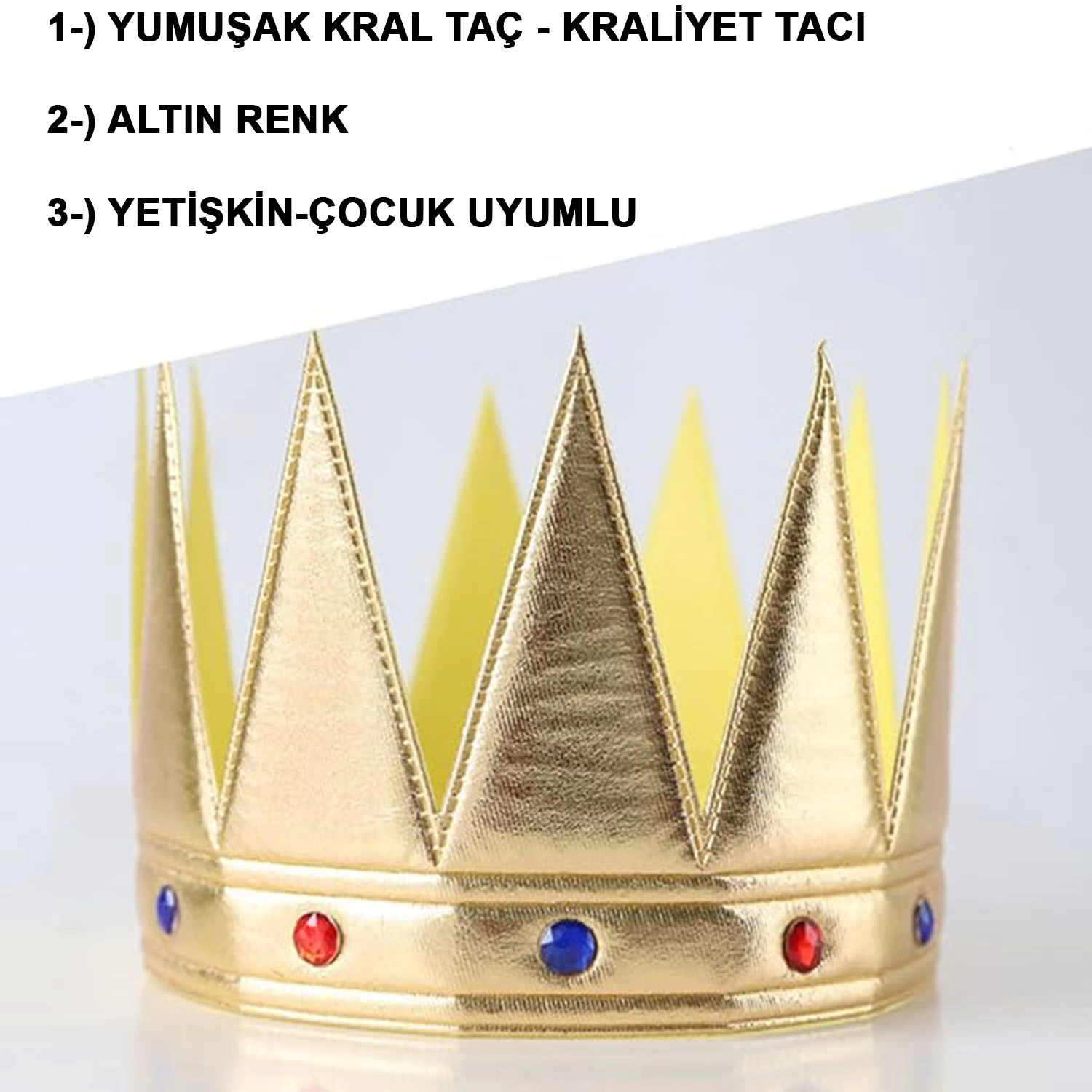 Altın Renk Eva Yumuşak Kral Kraliyet Tacı Yetişkin Çocuk Uyumlu 5 Altın Renk Eva Yumuşak Kral Kraliyet Tacı Yetişkin Çocuk Uyumlu 5