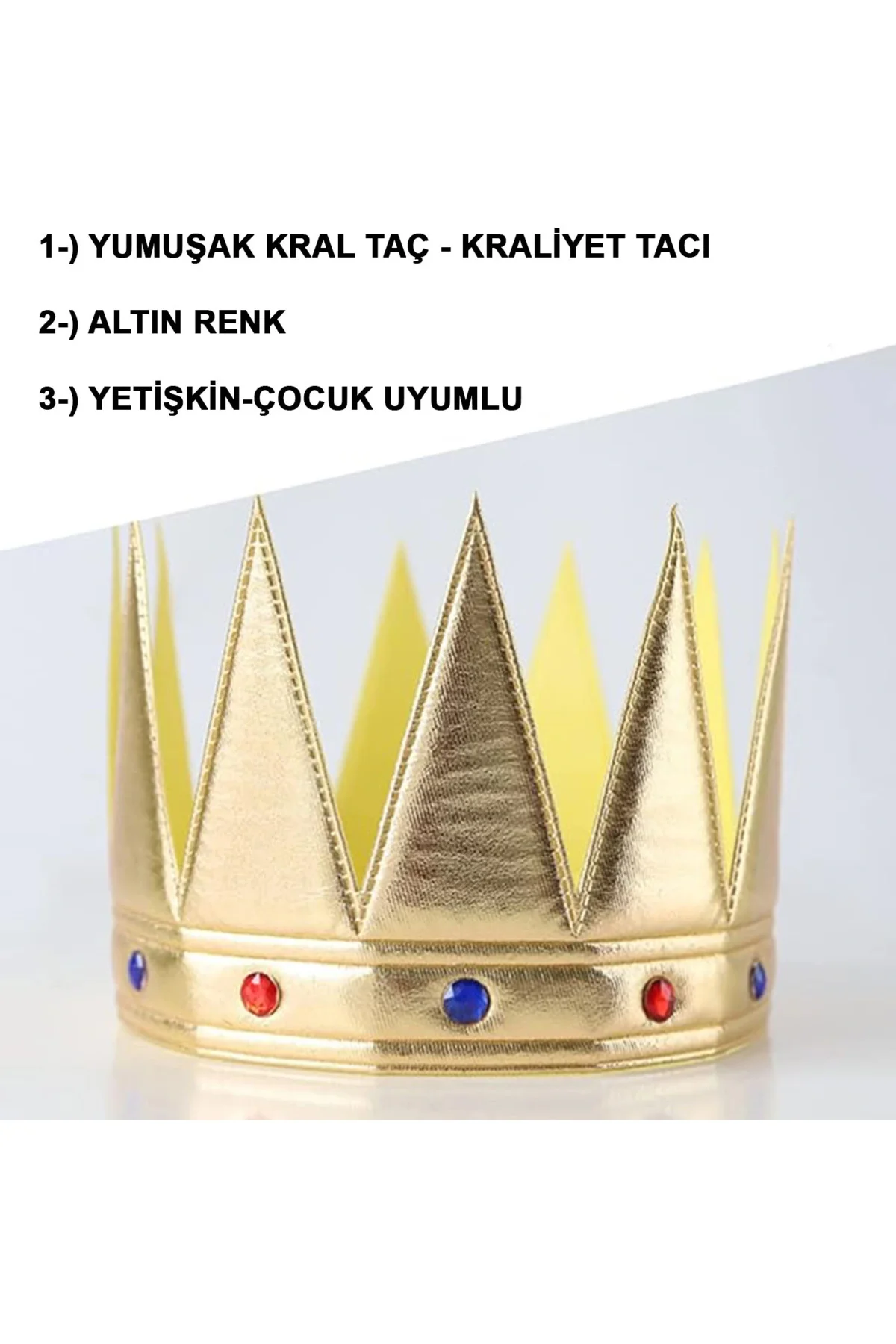 Altın Renk Eva Yumuşak Kral Kraliyet Tacı Yetişkin Çocuk Uyumlu 55 Cm - Görsel 2