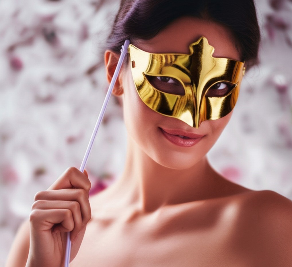 Altın Renk Parlak Balo Maskesi, Masquerade Maskesi, Yılbaşı Balos