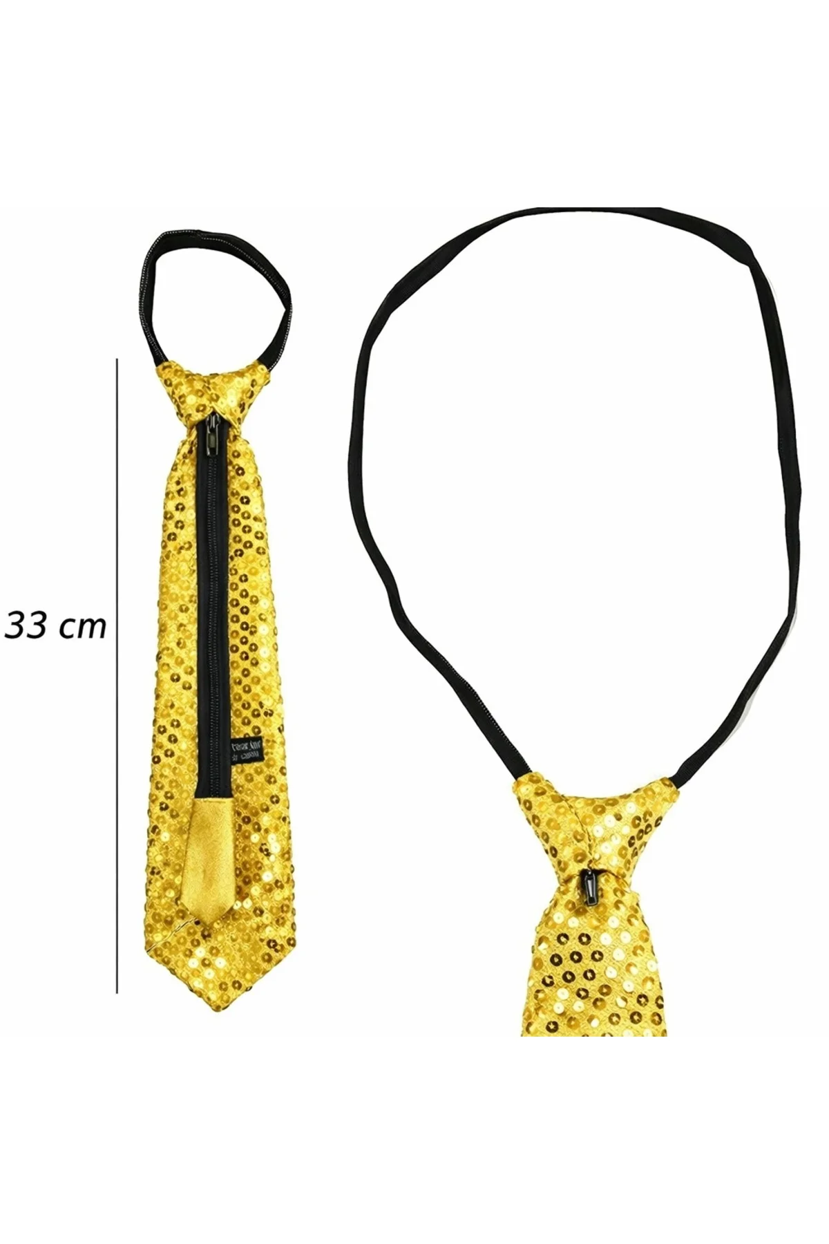 Altın Renk Pul Payetli Işıltılı Parti Kravatı 33 Cm - Lisinya