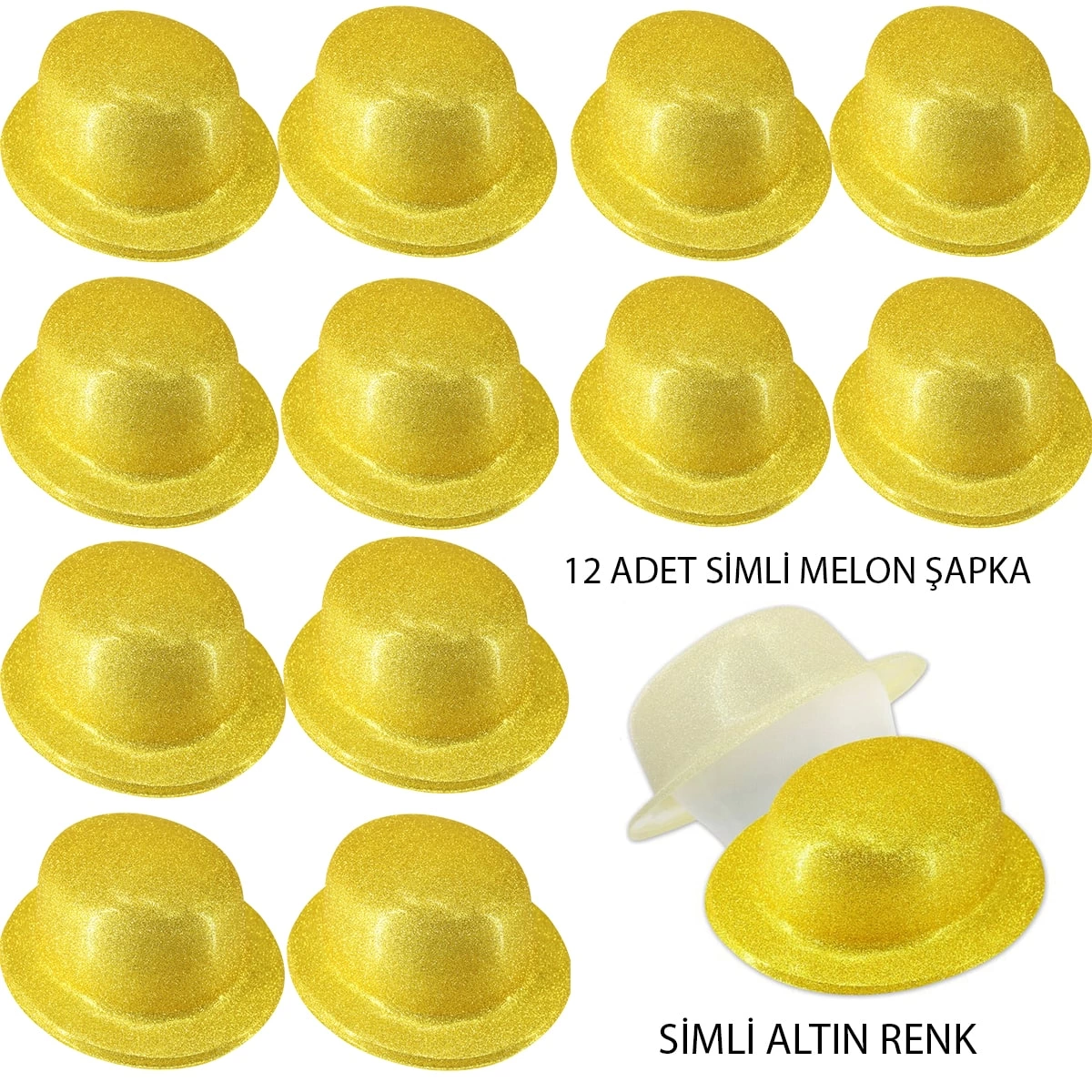 Altın Renk Simli Melon Yulak Parti Şapkası 12 Adet