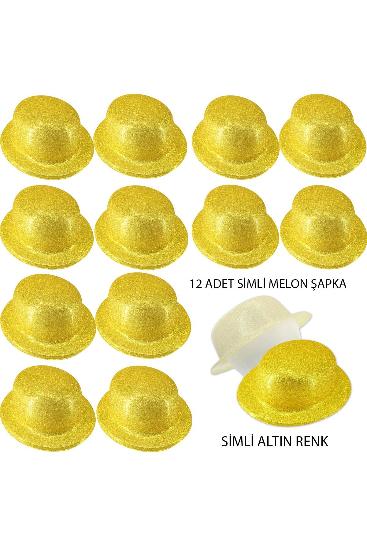 Butik Altın Renk Simli Melon Yuvarlak Parti Şapkası 12 Adet