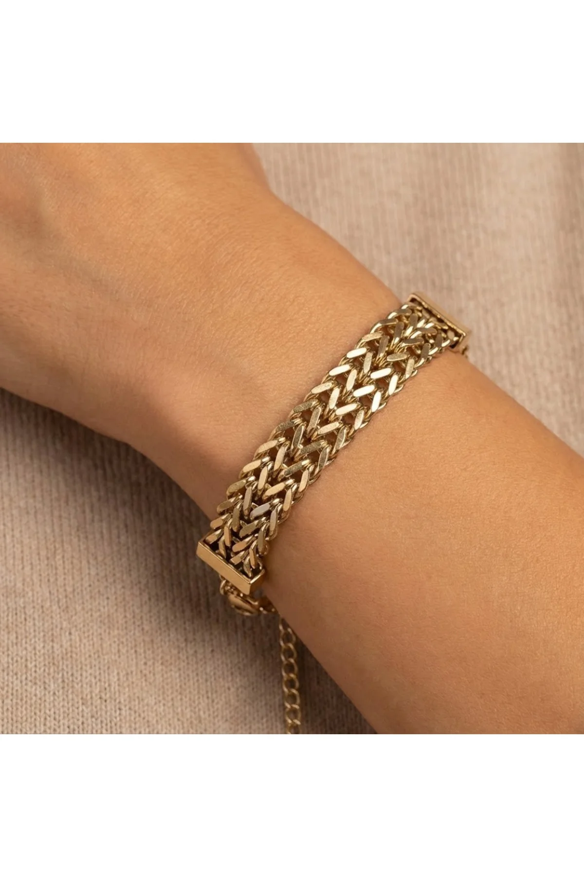 Altın Renkli Kalın Zincir Çelik Bileklik