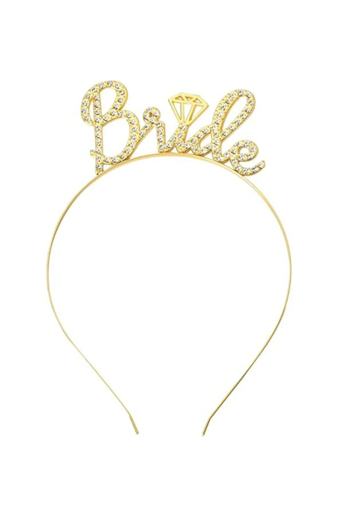Altın Renkli Taşlı “Bride” Gelin Tacı – El Yazısı Yazı Tipiyle