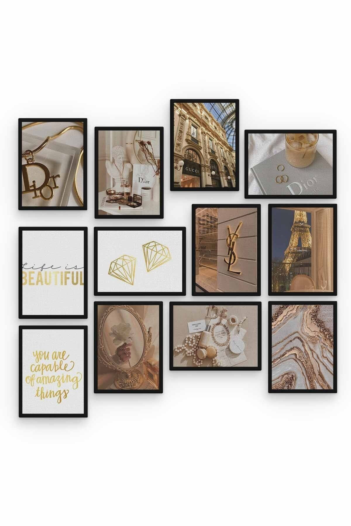 Altın Sarısı 12 Parça Ahşap Mdf Tablo Zlltb406