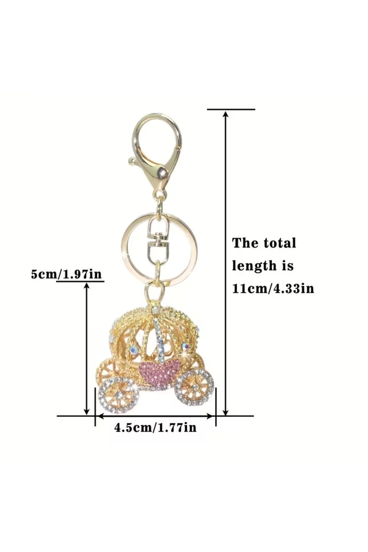 Altın Sarısı Kaplama, Pembe Taşlı Kalp Motifli, Zirkon Taşlı Prenses Arabası Charm ve Anahtarlık Altın Sarısı Kaplama, Pembe Taşlı Kalp Motifli, Zirkon Taşlı Prenses Arabası Charm ve Anahtarlık - Görsel 4