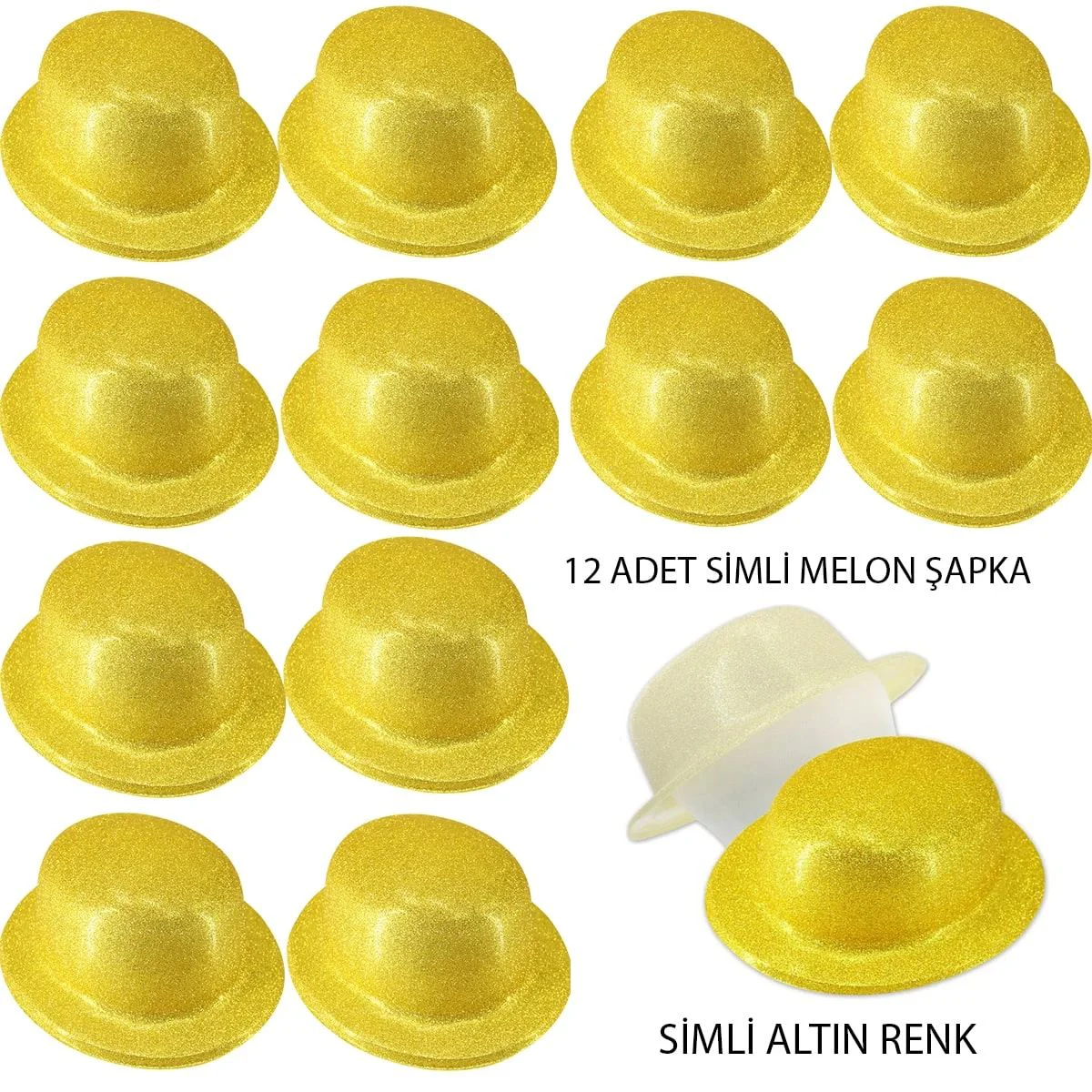 Altın Simli Melon Parti Şapkası 12'li – Doğum Günü & Karnaval Aksesuarı Fiyatı, Yorumları ve Özellikleri