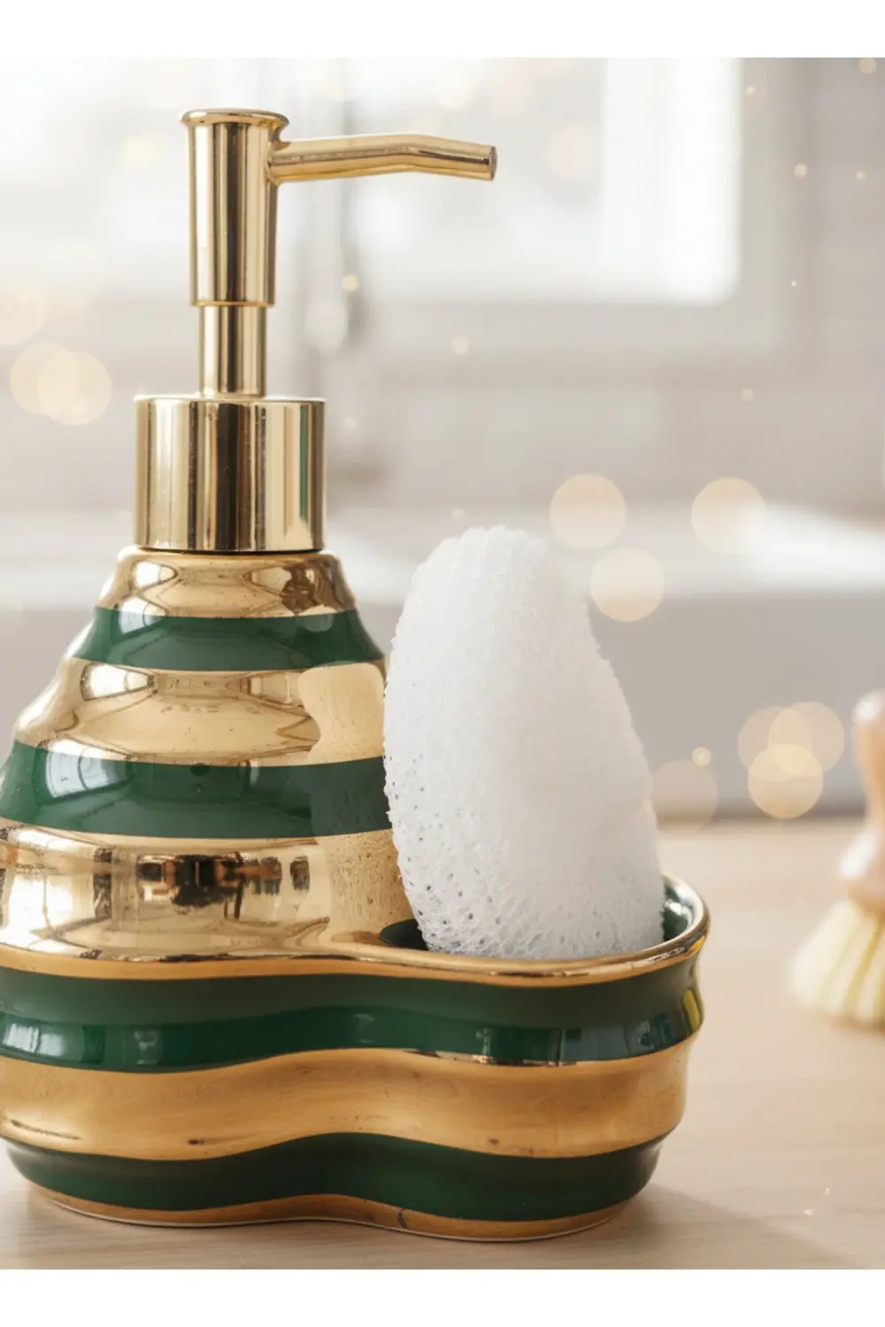 Altın Yaldızlı Porselen Sünger Bölmeli Sıvı Sabunluk 200 ml – Sün