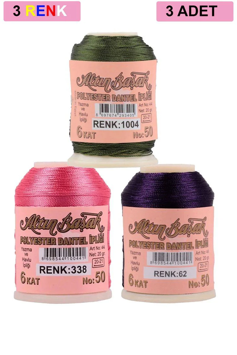 Altınbaşak Oya ve Dantel İpi 3'lü Set - 20 Gr, No: 338 - 062 - 1004