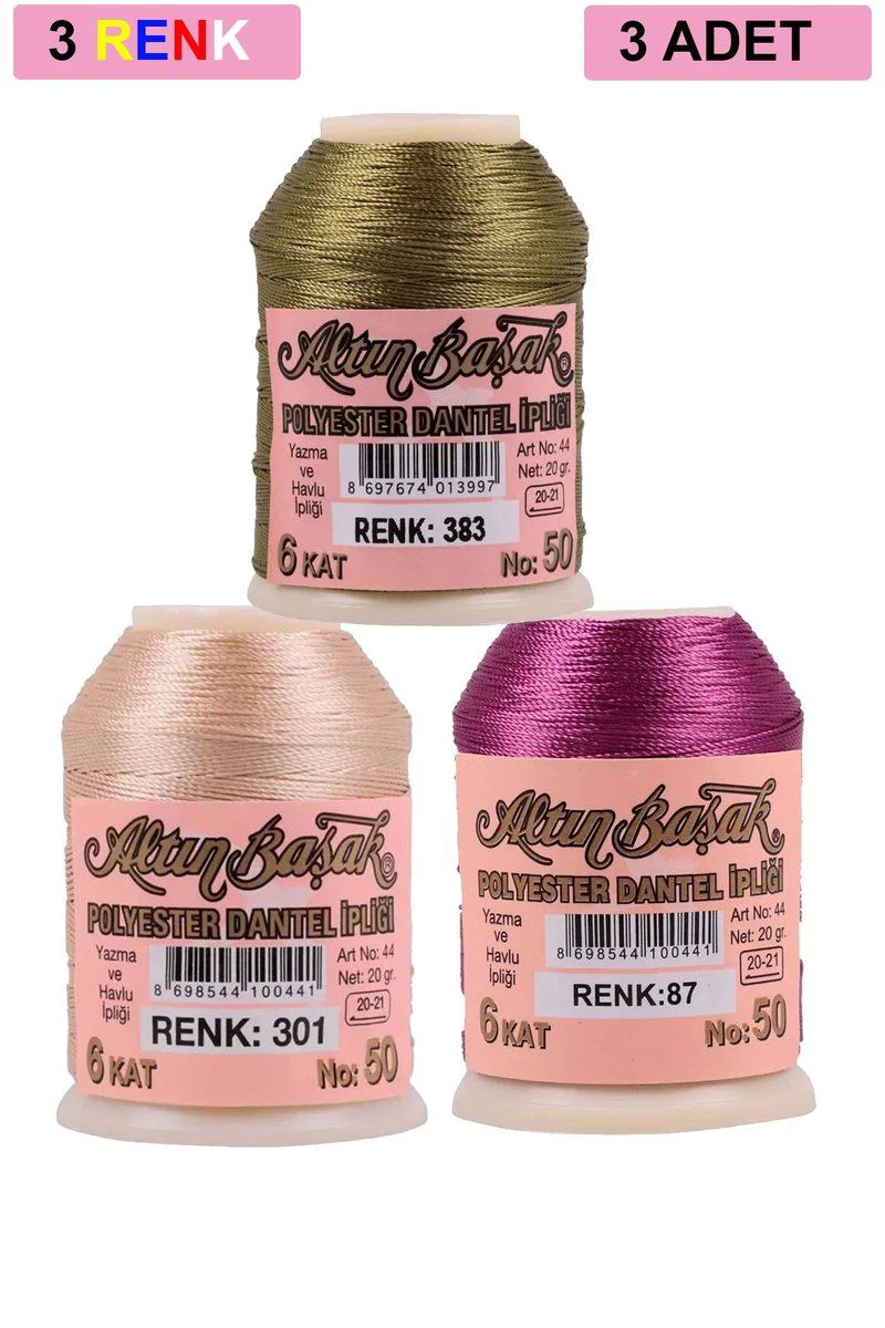 Altınbaşak Oya ve Dantel İpi 3'lü Set – 20 Gr, No: 301, 087, 383 Altınbaşak Oya ve Dantel İpi 3'lü Set – 20 Gr, No: 301, 087, 383