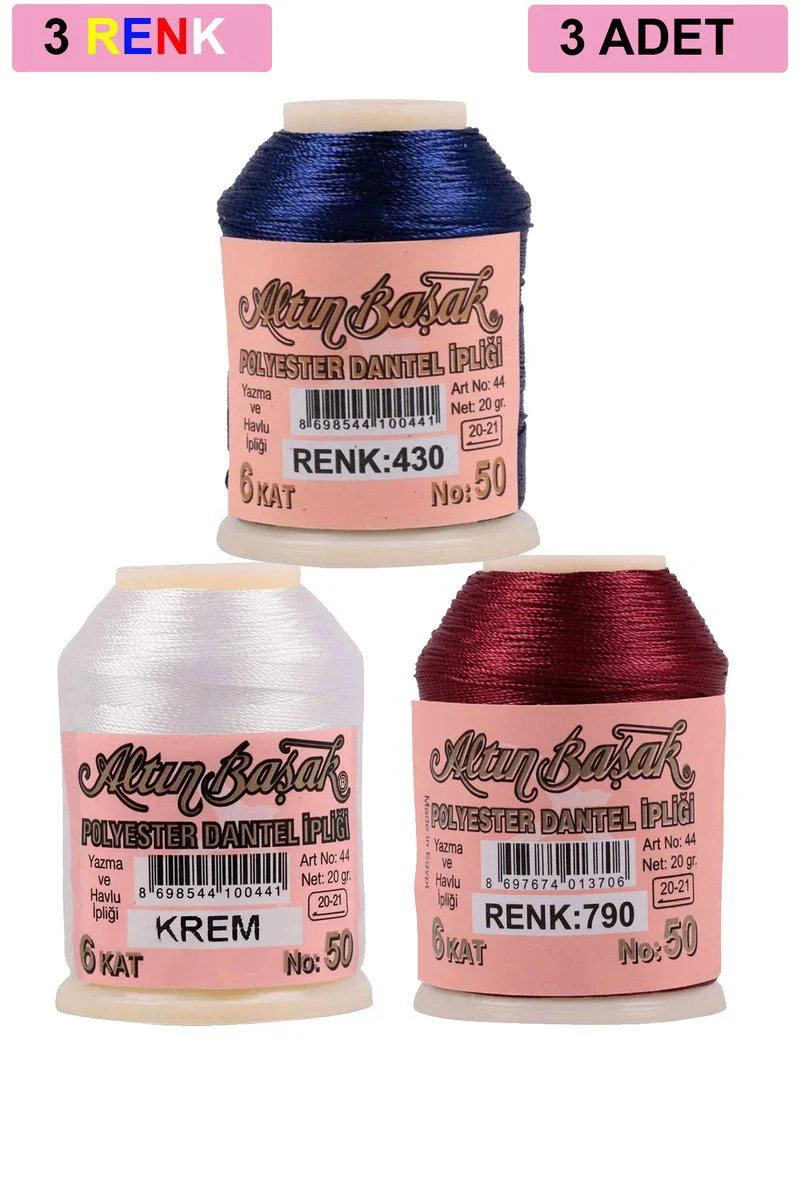 Altınbaşak Oya ve Dantel İpi Seti - 3'lü Krem Renk, 20gr