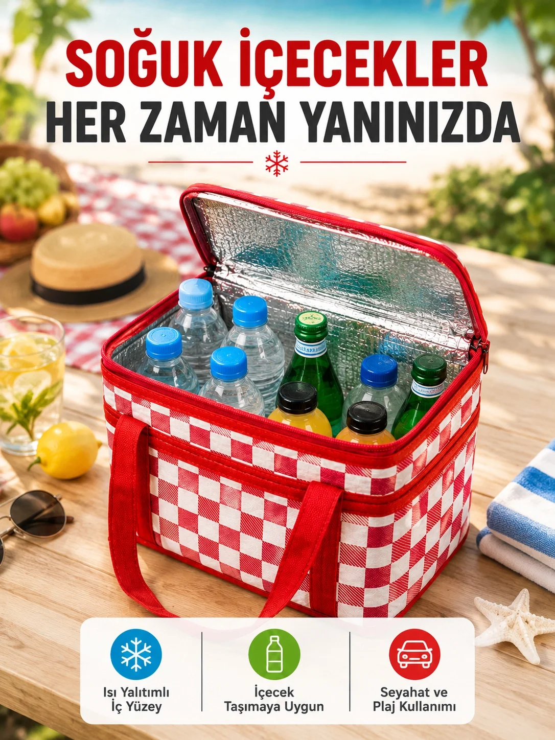 Alüminyum Folyo İç Yüzeyli Termos Çanta Kamp Plaj Market ve Piknik Çantası