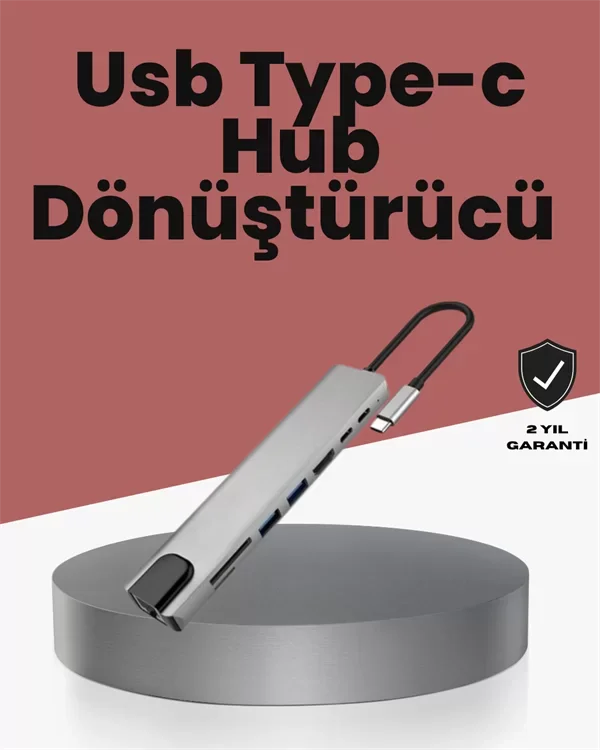 Alüminyum Gövdeli Type‑C HDMI &amp; Ethernet Adaptör – Tak &amp; 