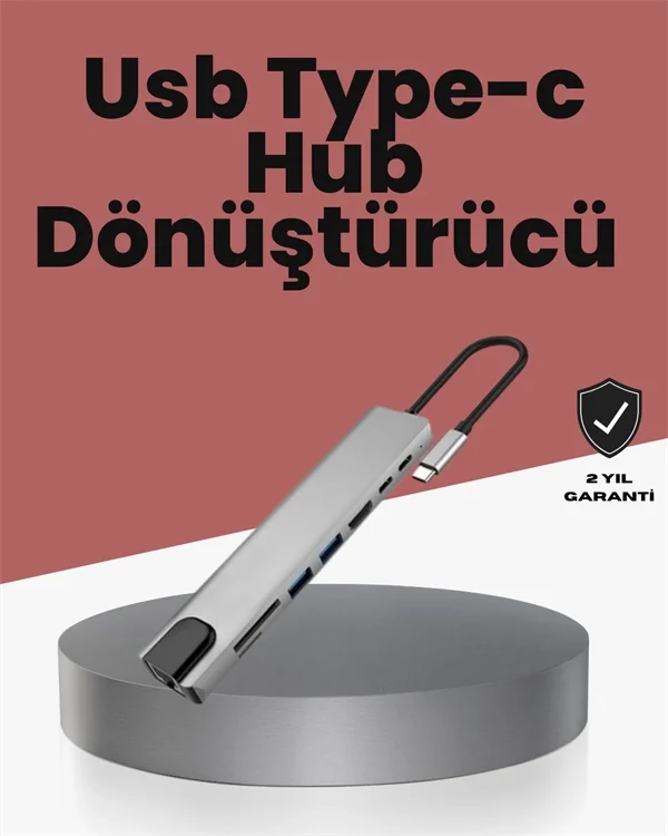 Alüminyum Gövdeli Type‑C HDMI &amp; Ethernet Adaptör – Tak &amp; 