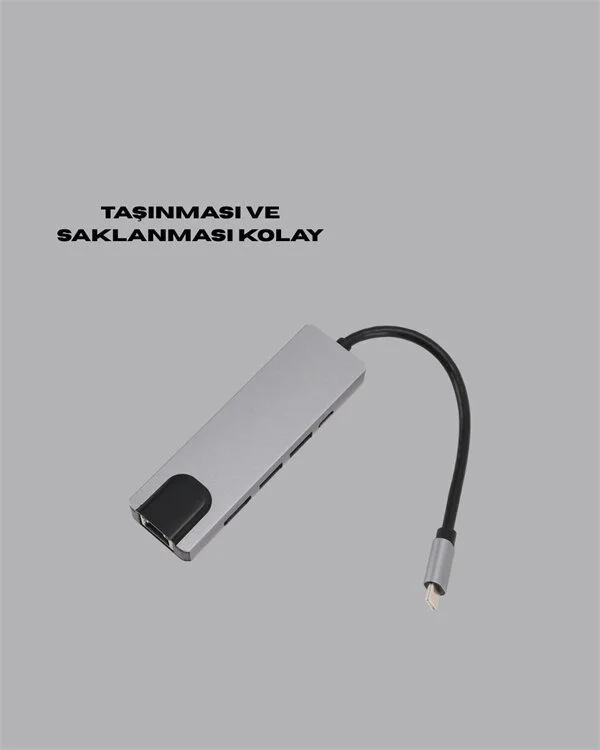 Alüminyum Gövdeli Type‑C HDMI & Ethernet Adaptör – Tak & Çalıştır