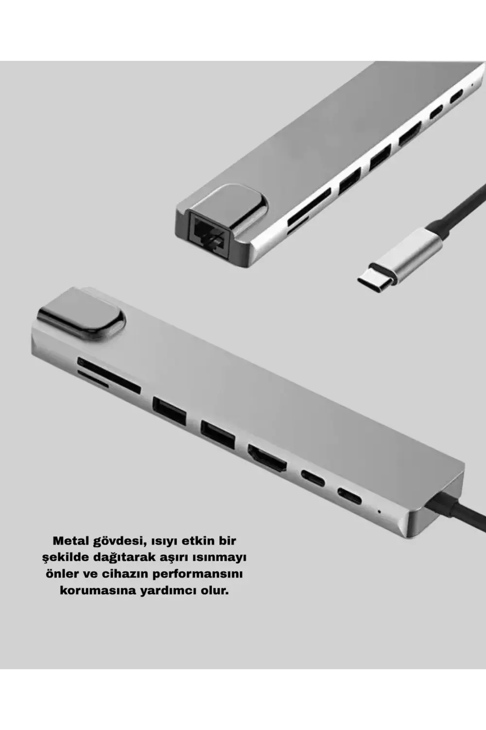 Alüminyum Kasalı MacBook USB-C Hub – 4K HDMI, USB 3.0, SD/TF Kart