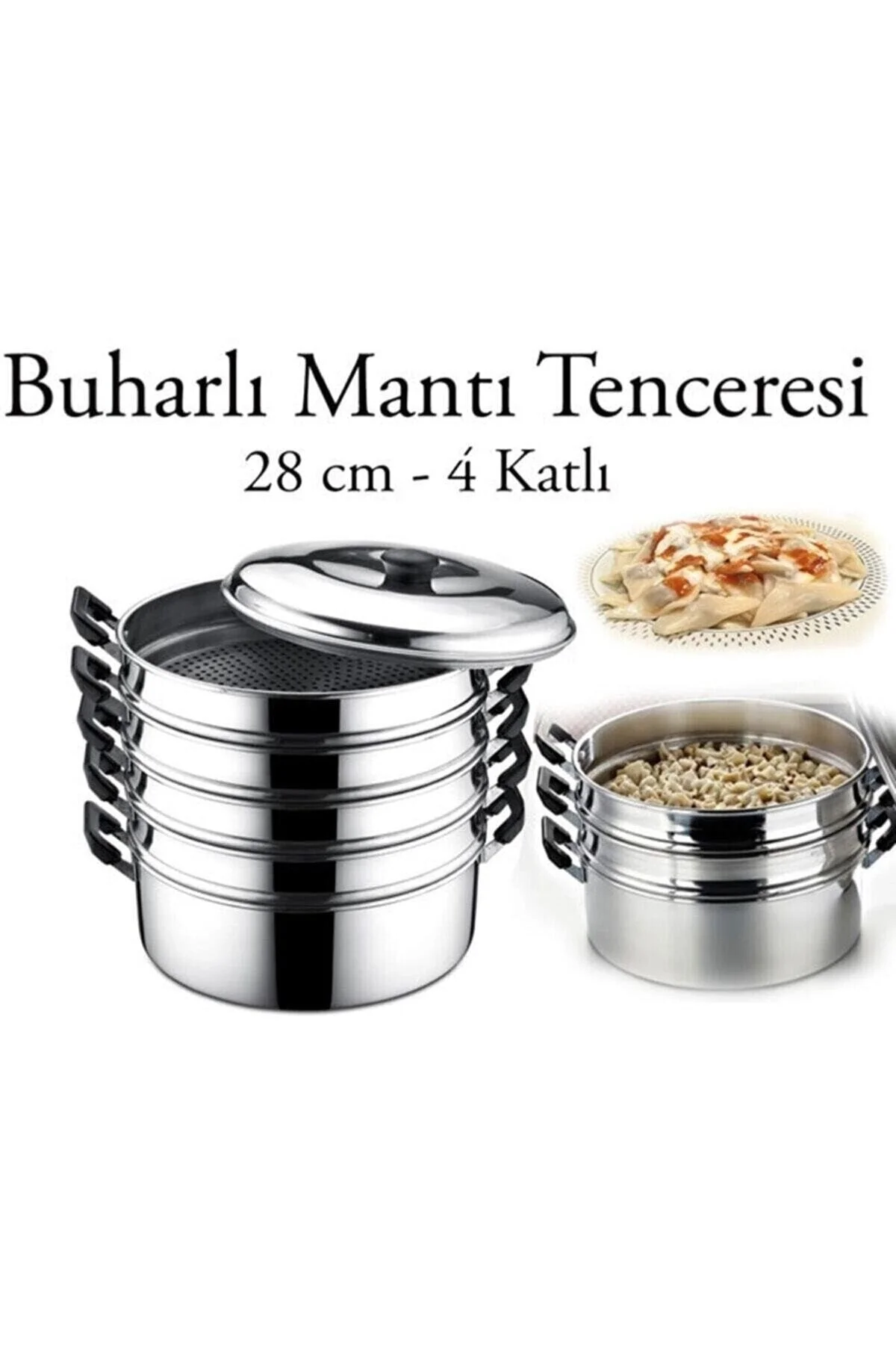 Alüminyum mantı tenceresi 28 cm 4 litre 6 parça gümüş renk gıda temasına uygun - 28 cm Boyut/Ebat